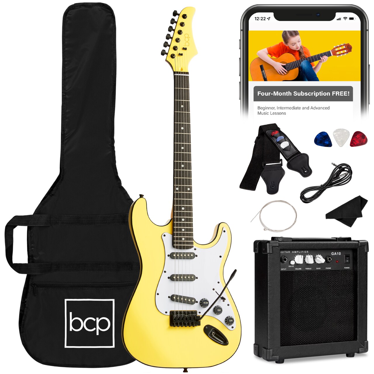 Best Choice Products 39in Full Size Beginner Electric Guitar Kit with Case, Strap, Amp, Whammy Bar